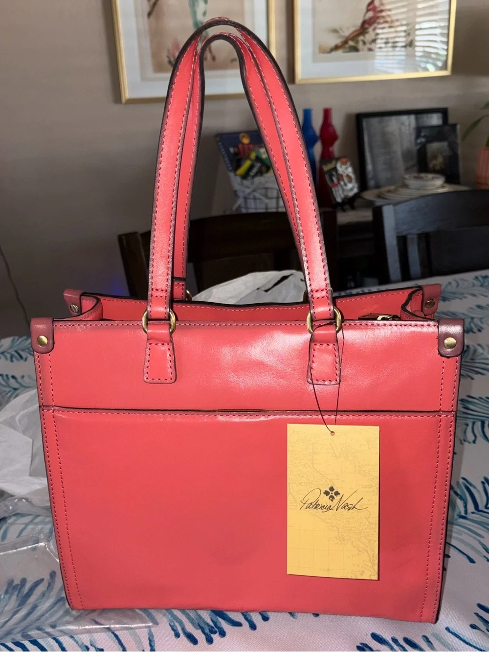 Patricia Nash Coral Red Leather Tote with Detachable Strap